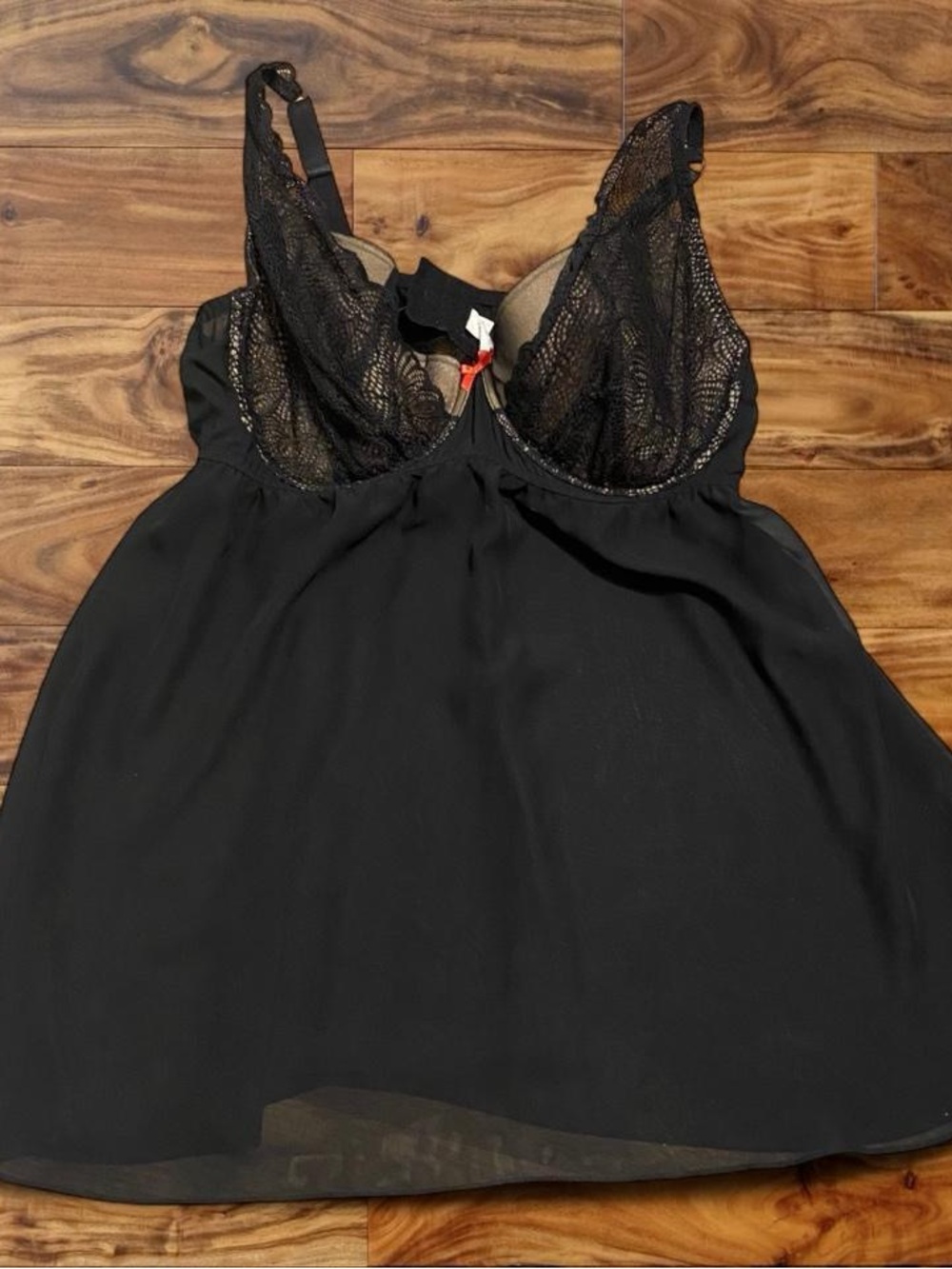 Cacique Black Lace-Panel Satin Cami